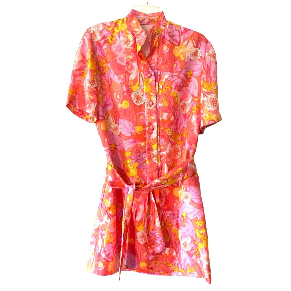 Vintage 60s Mini Dress Floral Psychedelic Scarf Print Mod M